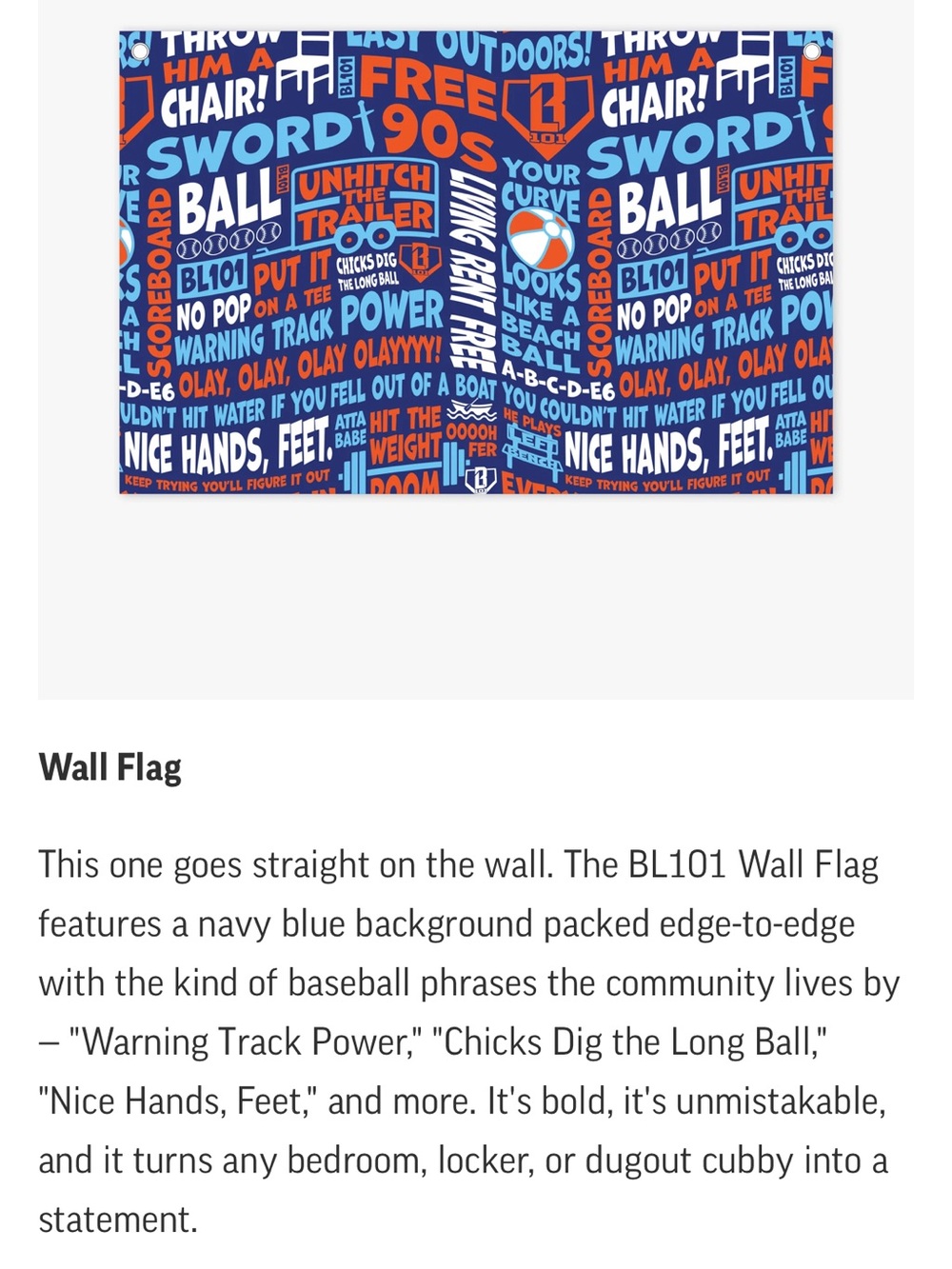 Baseball Lifestyle 101 wall flag
